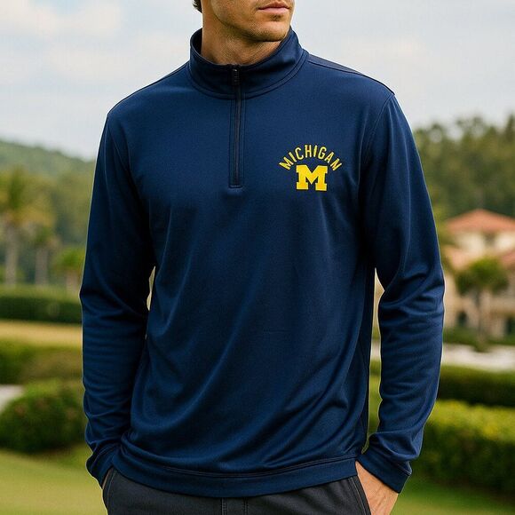 Champion Navy Blue Michigan Quarter-Zip Pullover Size Large - Picture 1 of 13